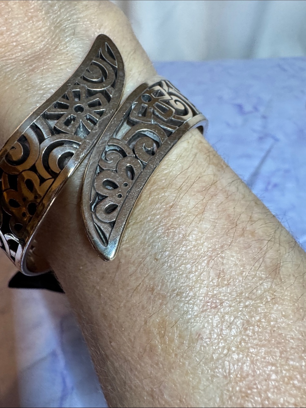 Vintage Brighton Silver-Tone Floral Filigree Wrap Bracelet - Picture 2 of 4